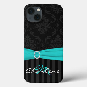 Coque Case-Mate iPhone Boîtier d'air à iPad rayé noir gris Aqua Damask