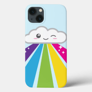 iPhone 13 Coque Boîtier d'air de Kawaii Cloud et Rainbow iPad