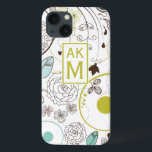 Coque Case-Mate iPhone Boîtier d'air du Motif de Whimsy Floral Monogram i<br><div class="desc">Coque ipad personnalisable avec motif chevron blanc,  bleu et chartreuse à motif floral et marque chartreuse et monogramme. Il est disponible en variété de couleurs et variété de coques et de manches.</div>