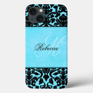 Etui iPhone Case-Mate Boîtier d'air Monogram Black and Blue Damask iPad
