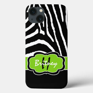 iPhone 13 Case Boîtier d'air Monogram Black, Lime Zebra Stripe