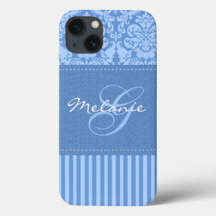 Coque Case-Mate iPhone Boîtier d'air Monogram Blue Damask Stripe