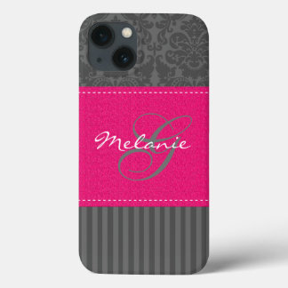 Coque Case-Mate iPhone Boîtier d'air monogramme gris rose Damas bande iPa