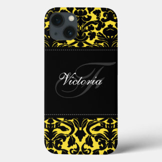Coques Pour iPhone Boîtier d'air Monogramme noir et jaune Damas iPad