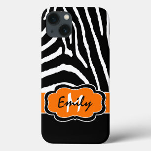Coque Case-Mate iPhone Boîtier d'air monogramme noir, orange zèbre bande