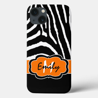 Coque Case-Mate iPhone Boîtier d'air monogramme noir, orange zèbre bande