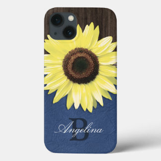 iPhone 13 Case Boîtier d'air personnalisé Tournesol bleu rustique