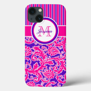 Etui iPhone 13 Boîtier d'air rose violet blanc rayé Damas 2 iPad