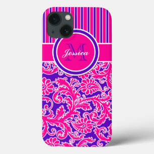 Coque Case-Mate iPhone Boîtier d'air rose violet blanc rayé Damas 3 iPad