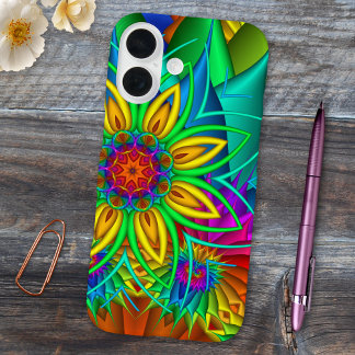 Coques iPhone 16 Boîtier de téléphone à fleurs fractales exotiques