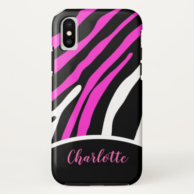 Coques Case-Mate iPhone Boîtier de téléphone à rayures Zebra rose et noir  (Dos)