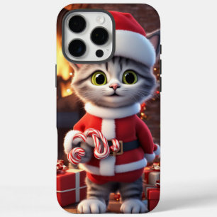 Coque iPhone 16 Pro Max Boîtier de téléphone coque-Mate, chaton de Noël mi