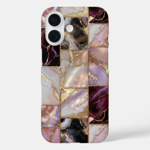 Coque Pour iPhone 16 Boîtier de téléphone en carreau de marbre rose vio
