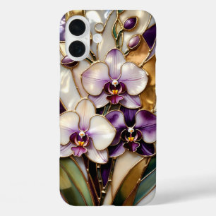 Coque Pour iPhone 16 Plus Boîtier de téléphone en verre à vitrail Orchidée v