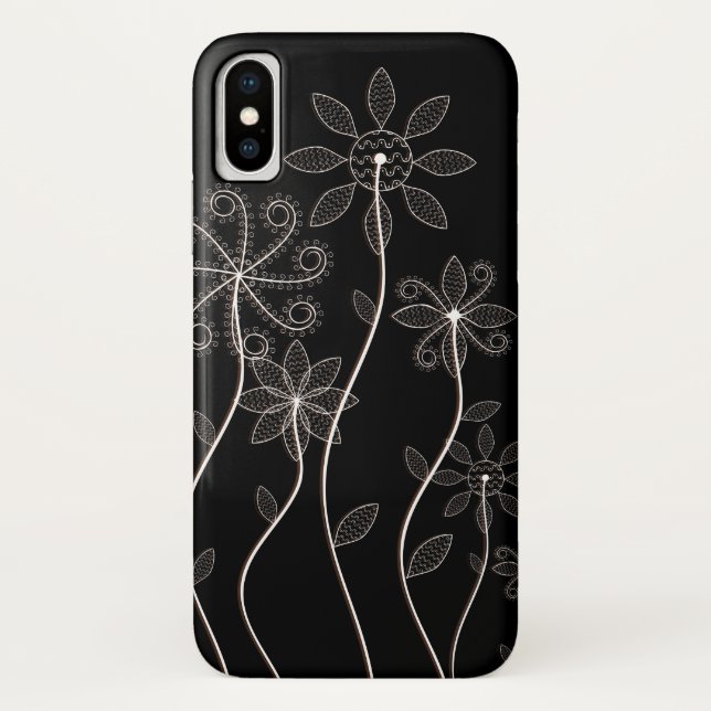 Coques Case-Mate iPhone Boîtier de téléphone Fleurs noires et blanches (Dos)