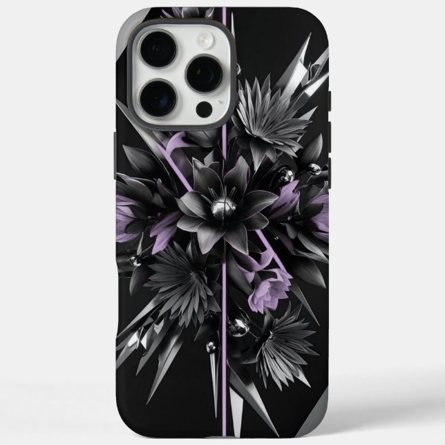 Coques Case-Mate iPhone Boîtier de téléphone floral noir futuriste (Verso)