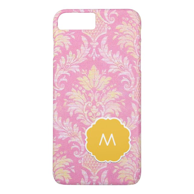 Coques Case-Mate iPhone Boîtier de téléphone monogramme rose Damas (Dos)
