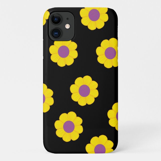 Coques Case-Mate iPhone Boîtier de téléphone noir avec fleurs jaunes diver (Dos)