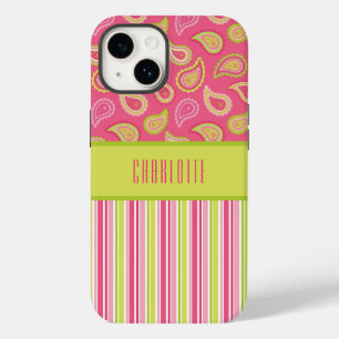 Coque Case-Mate iPhone Boîtier de téléphone Paisley Stripes rose et vert