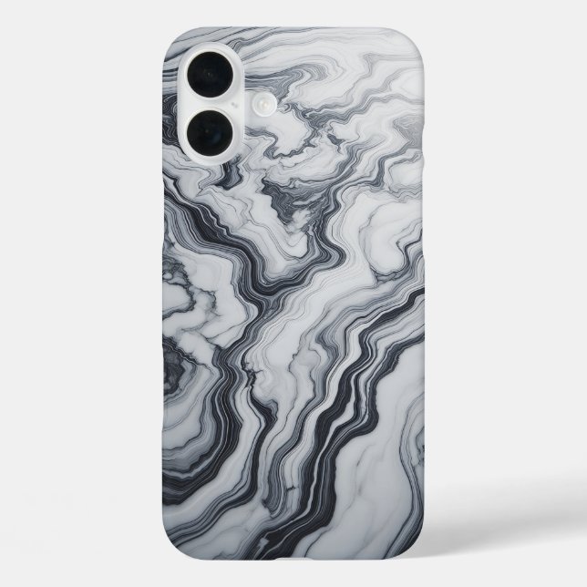 Coques Case-Mate iPhone Boîtier en marbre blanc moderne - Écoulement noir  (Verso)