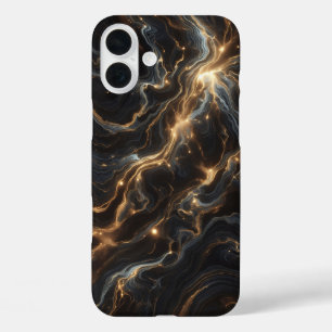 Coque Pour iPhone 16 Plus Boîtier en marbre noir céleste de luxe - Brillance