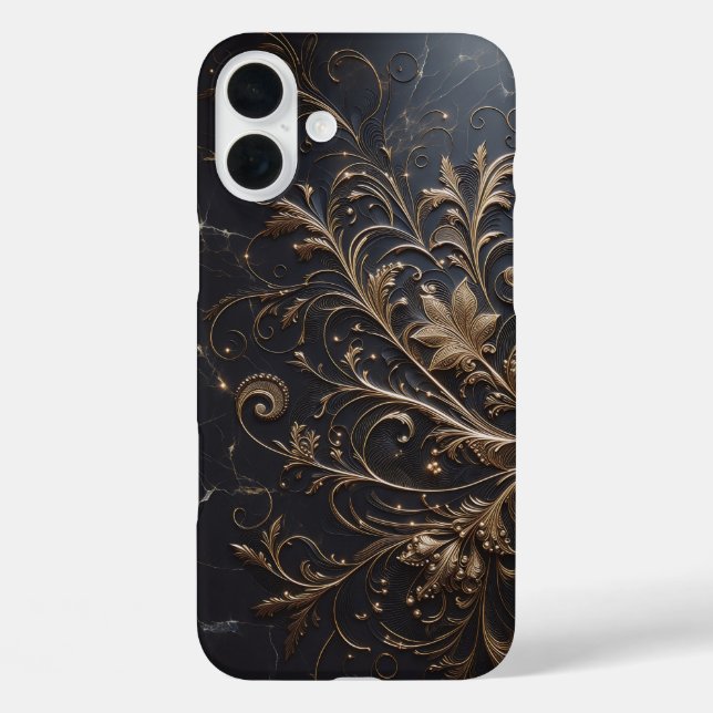 Coques Case-Mate iPhone Boîtier en marbre noir de luxe - Filigrane doré él (Verso)