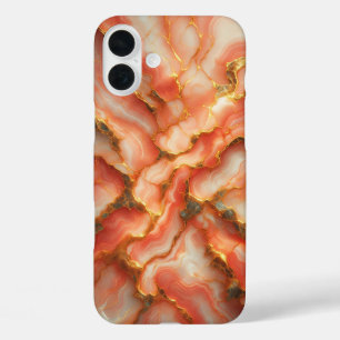 Coque Pour iPhone 16 Plus Boîtier en marbre rose corail de luxe - Rose Gold 