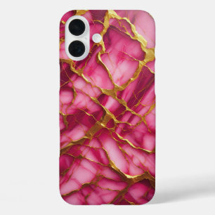 Coque Pour iPhone 16 Plus Boîtier en marbre violet améthyste de luxe - Rose 