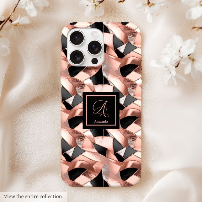 Coques Case-Mate iPhone Boîtier iPhone 13 Rose Gold Noir Moderne Luxe Pers (Rose Gold Black iPhone Case 13 Modern Lux Custom)