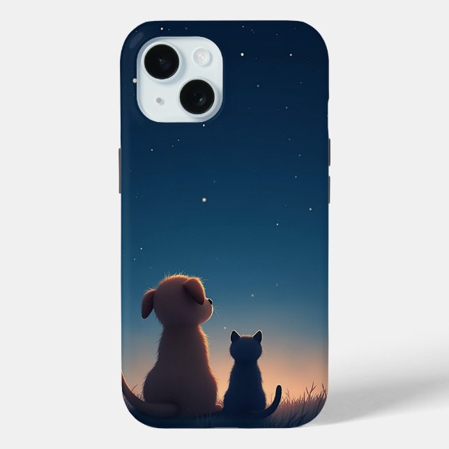 Coques Case-Mate iPhone Boîtier iPhone 15 Chien et Chaton sous les Étoiles (Verso)