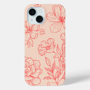 Coque Case-Mate iPhone Boîtier iPhone 15 'Contour Floral de Pêche'