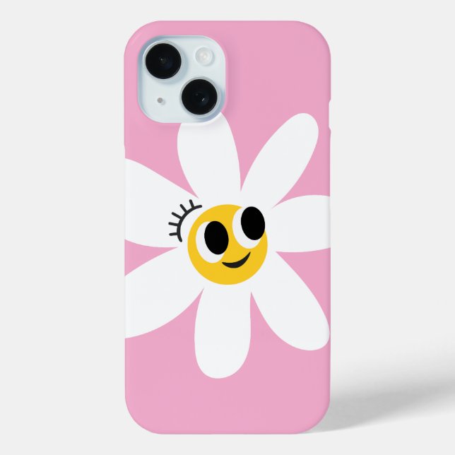 Coques Case-Mate iPhone Boîtier IPhone 15 Marguerite Blanche Mignonne Rose (Verso)