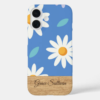 Coque Pour iPhone 16 Boîtier iPhone à fleurs bleu personnalisé Daisy