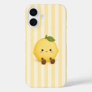 Coque Pour iPhone 16 Boîtier iPhone au citron kawaii mignon sur rayures