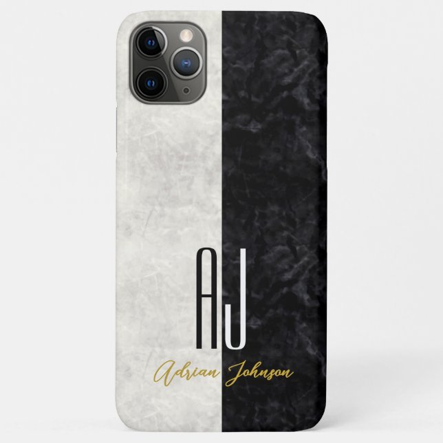 Coques Case-Mate iPhone Boîtier iPhone en marbre à monogramme Or noir (Dos)