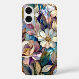 Coque Pour iPhone 16 Boîtier iPhone en Verre Coloré Fleur Violette