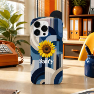 Coque Case-Mate iPhone Boîtier iPhone fleur de tournesol géométrique bleu