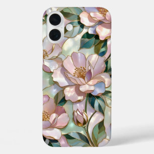 Coque Pour iPhone 16 Plus Boîtier iPhone Fleur de Verre Coloré Fleur Rose Or