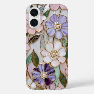 Coque Pour iPhone 16 Boîtier iPhone Fleur de Verre Peint Fleur de Perle
