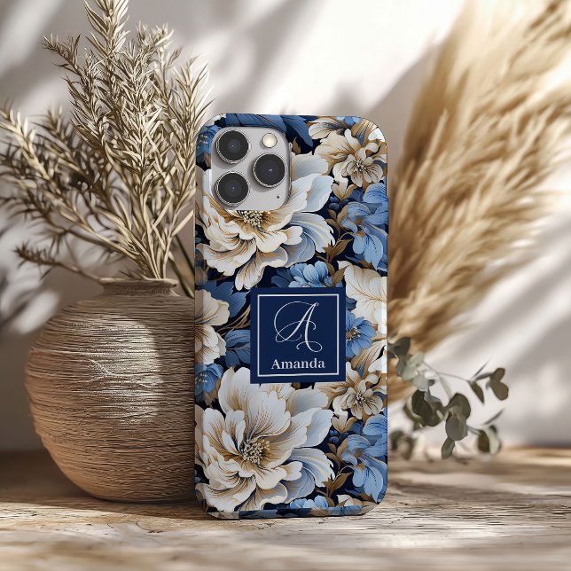 Coques Case-Mate iPhone Boîtier iPhone Fleurs Bleues Modernes Élégant Flor (Modern Blue Flowers iPhone Case Elegant Floral Cover)