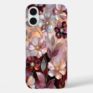 Coque Pour iPhone 16 Plus Boîtier iPhone Fleurs Verre Cathédrale Rose Bourgo