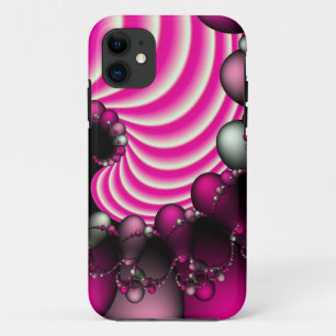 Coque iPhone 11 Boîtier iphone fractal rose et blanc