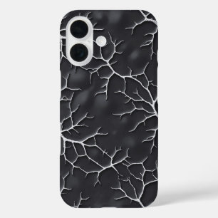 Coque Pour iPhone 16 Boîtier iPhone gris foncé avec texture de branche