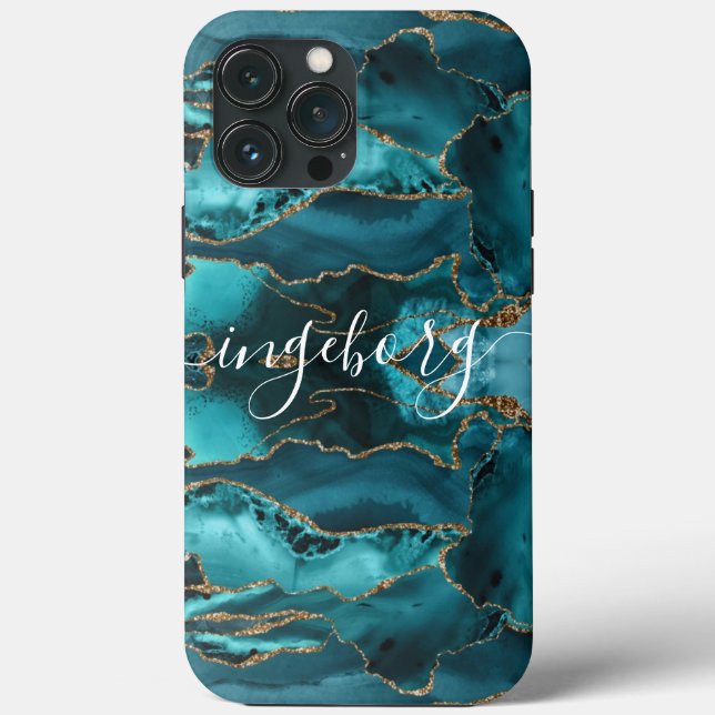 Coques Case-Mate iPhone Boîtier iPhone - Marbre Bleu Turquoise Veines Doré (Verso)
