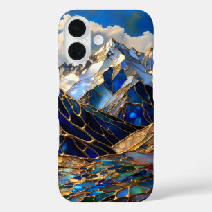 Coque Pour iPhone 16 Boîtier iPhone Mountain Blue Verre Doré Teinté Arr