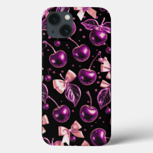 Case-Mate iPhone Case Boîtier iPhone noir motif cerise glossy violet Y2K