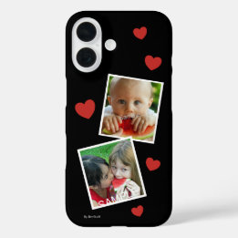 Coque Pour iPhone 16 Boîtier photo Black 2 personnalisé avec Coeurs rou