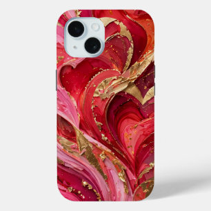 Coque Case-Mate iPhone Boîtier pour iPhone 15 en marbre rouge et rose or
