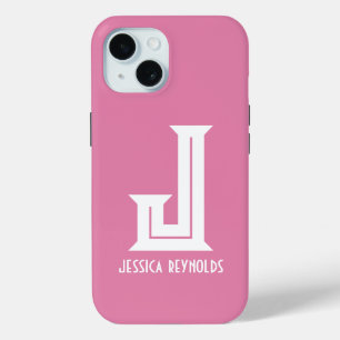 Coque Case-Mate iPhone Boîtier rose à monogramme minimal pour iPhone 15