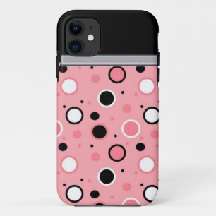 Coque iPhone 11 Boîtier téléphonique à points rose et noir Polka